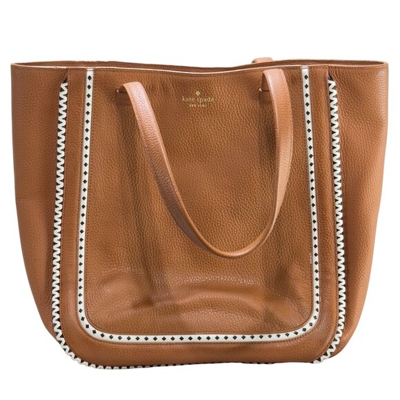 KATE SPADE New York Sheffield Dorma Brown Leather Tote White/Black Trim Detail - Picture 2 of 15